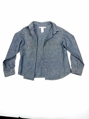 BONPOINT Girls Denim Button Down Shirt Chambray Blue Cotton Long Sleeve size 6